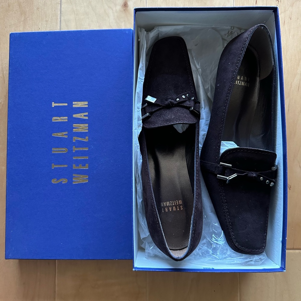 NEW Stuart Weitzman Navy Blue block kitten heels